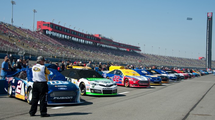 Lining up on pit road before the start of the race